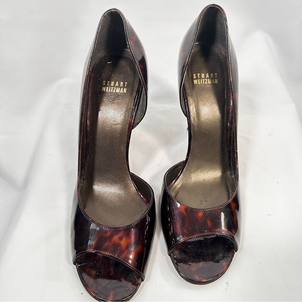 Stuart Weitzman Tortoise Shell Peep Toe Heels - Picture 7 of 12